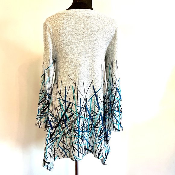 NWT Orange Fashion Village Gray Printed Asymmetric Sweater Tunic - Picture 6 of 11